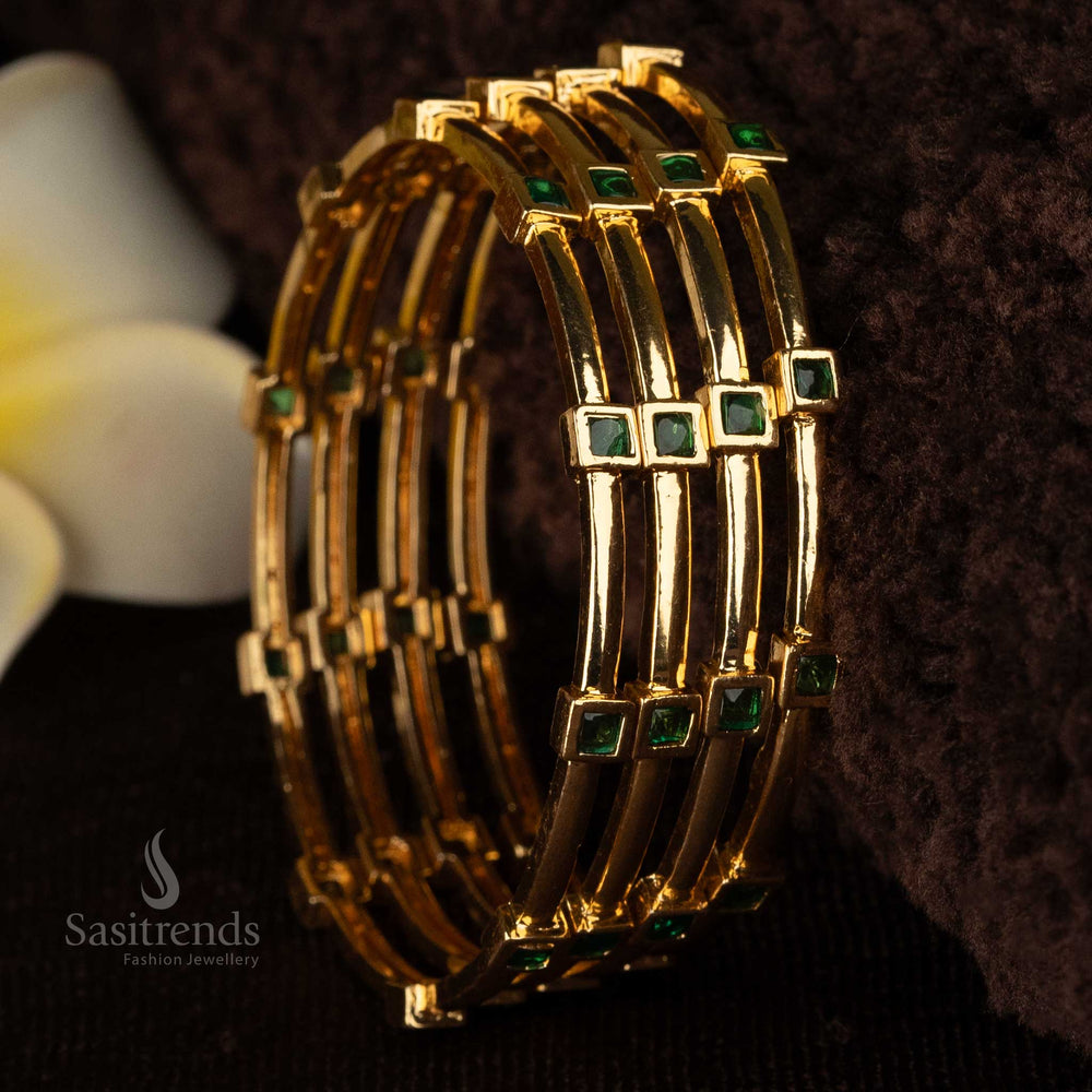 Square emerald green stone bangles for festive occasions - Sasitrends