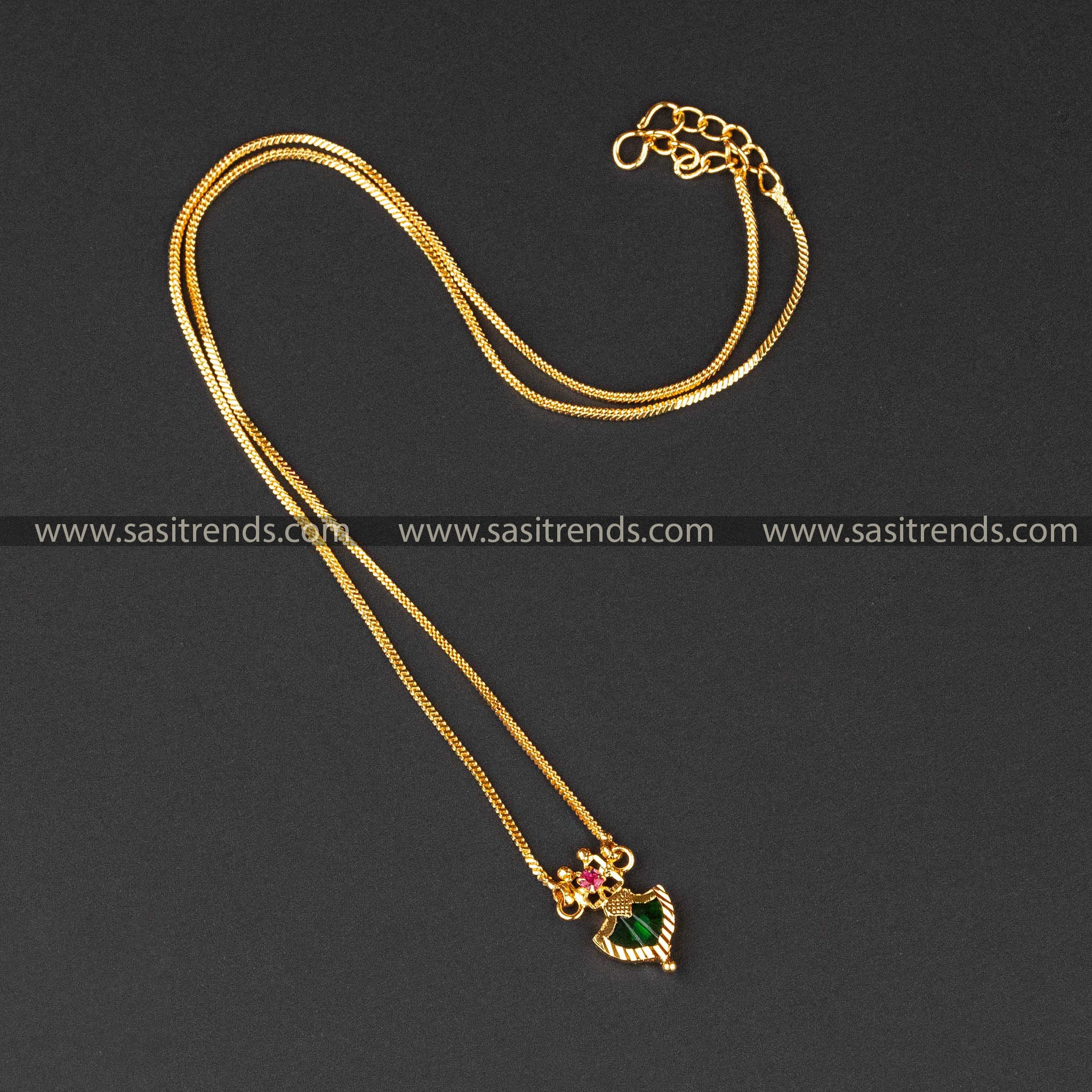 Traditional Green Palakka Square Chain Necklace Jewellery Set by Sasitrends