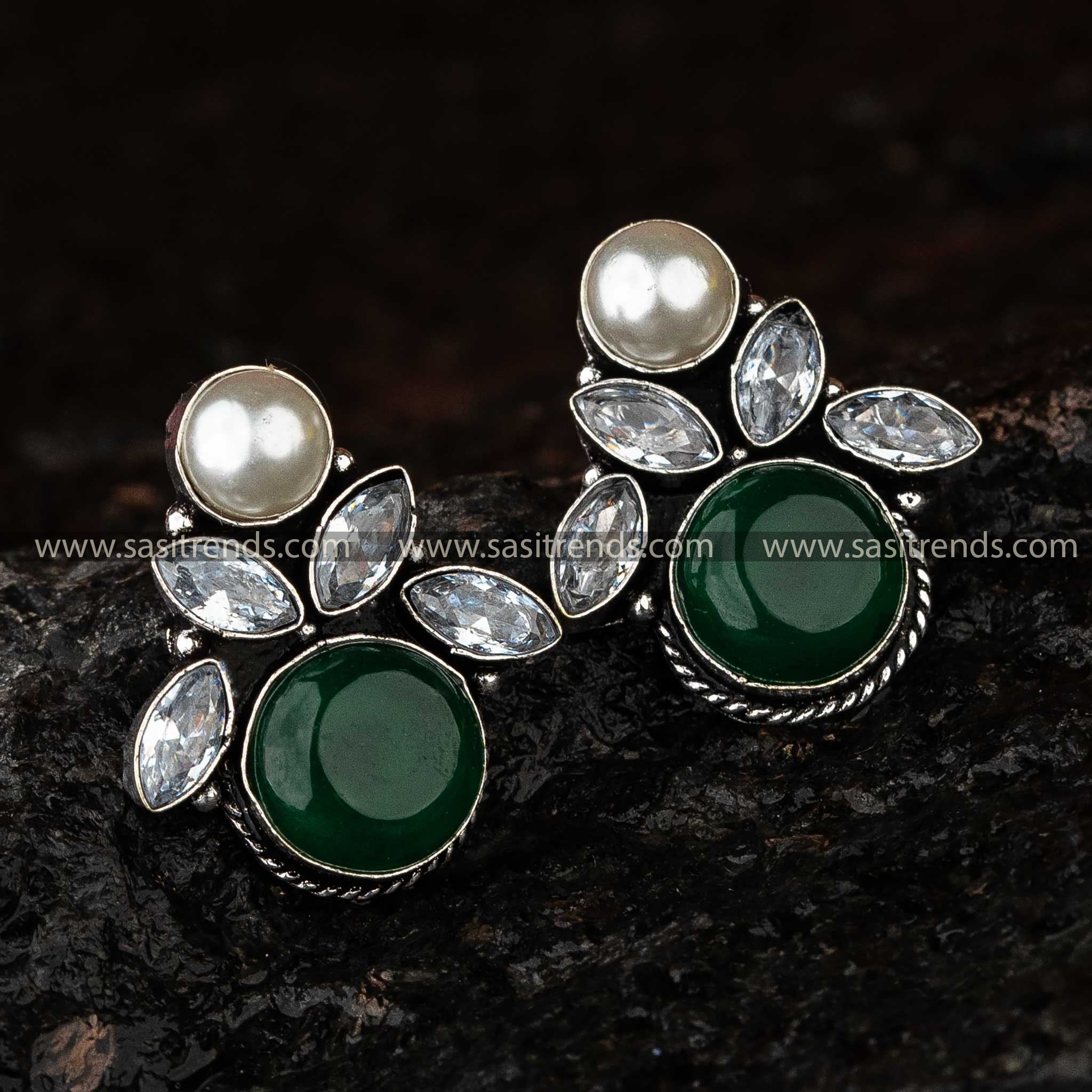 Green Monalisa Stone Oxidised Earrings, Perfect for Celebrating Navarathiri in Style