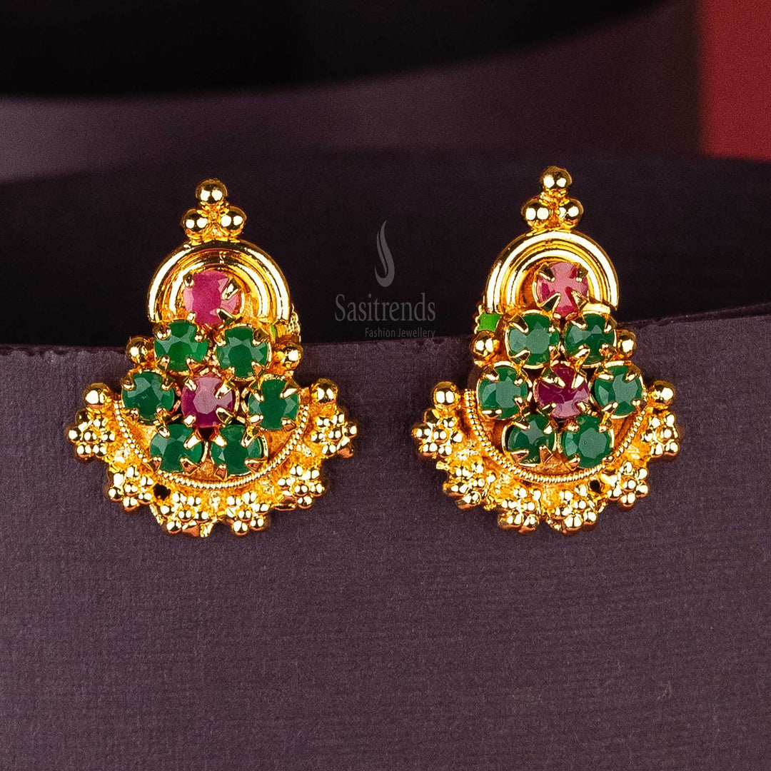 Trendy Micro Gold Plated Green Ruby AD Stone Studded Earrings Sasitrends