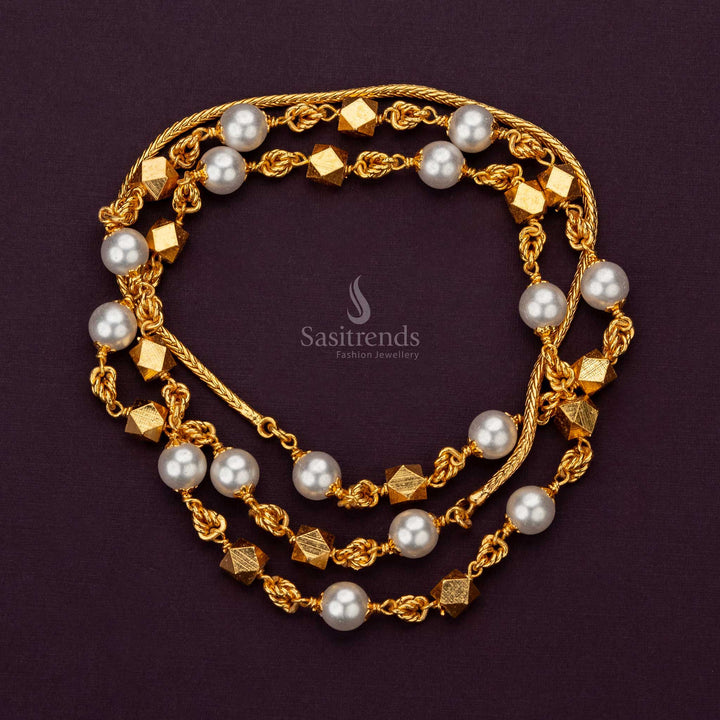 Traditional One Gram Micro Gold Plated Pearl Mala Chain for Elegant Occasions - Sasitrends