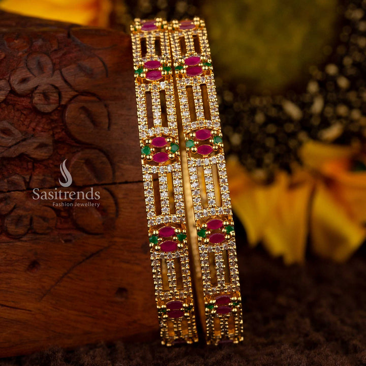 Traditional American Diamond Micro Gold Plated Kada Bangles for Traditional Wear - Sasitrends