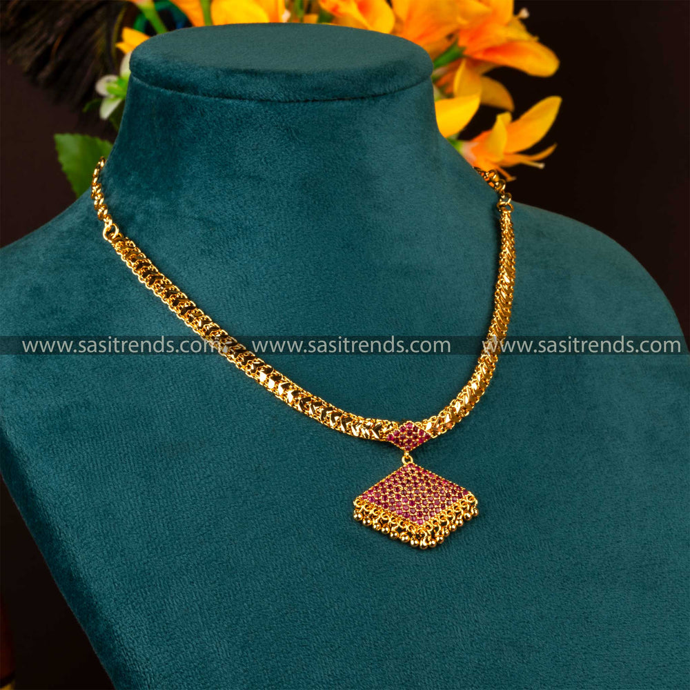 One gram micro gold plated heart pattern necklace with ruby stones Sasitrends