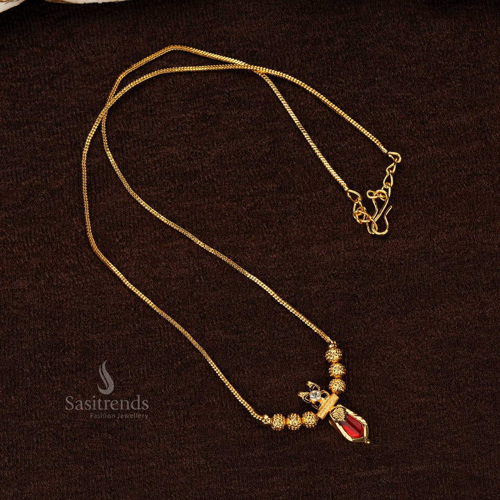 Micro gold-plated chain necklace with Red Nagapadam pendant - Sasitrends