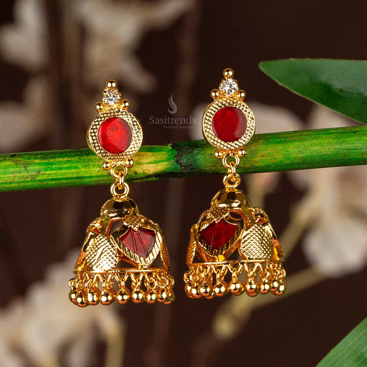 Guaranteed one gram micro gold plated red kerala style palakka jhumka earrings sasitrends