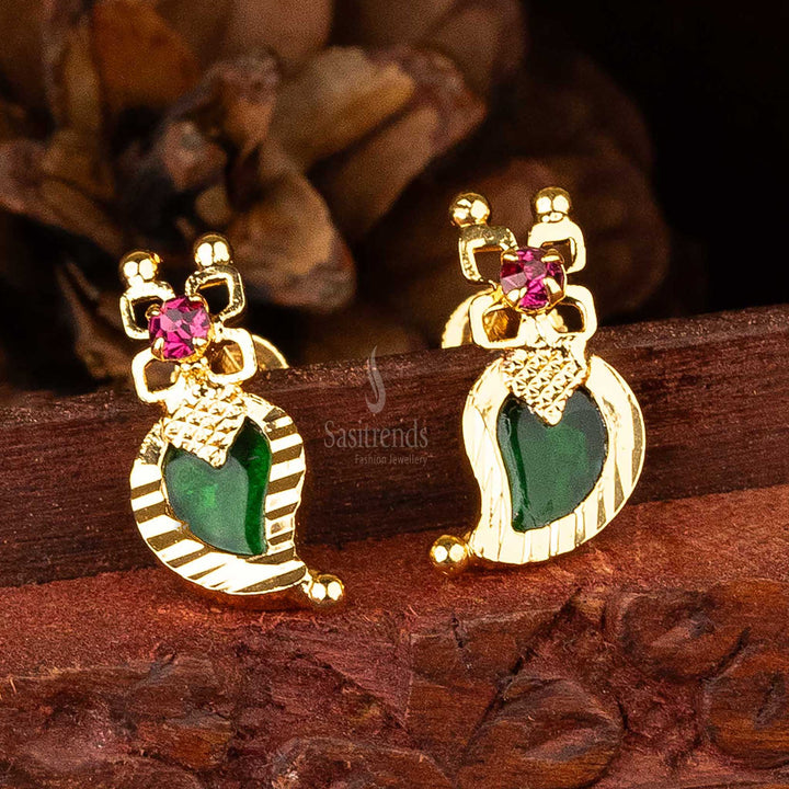 Intricate Green Palakka Mango Earrings with Micro Gold Plating