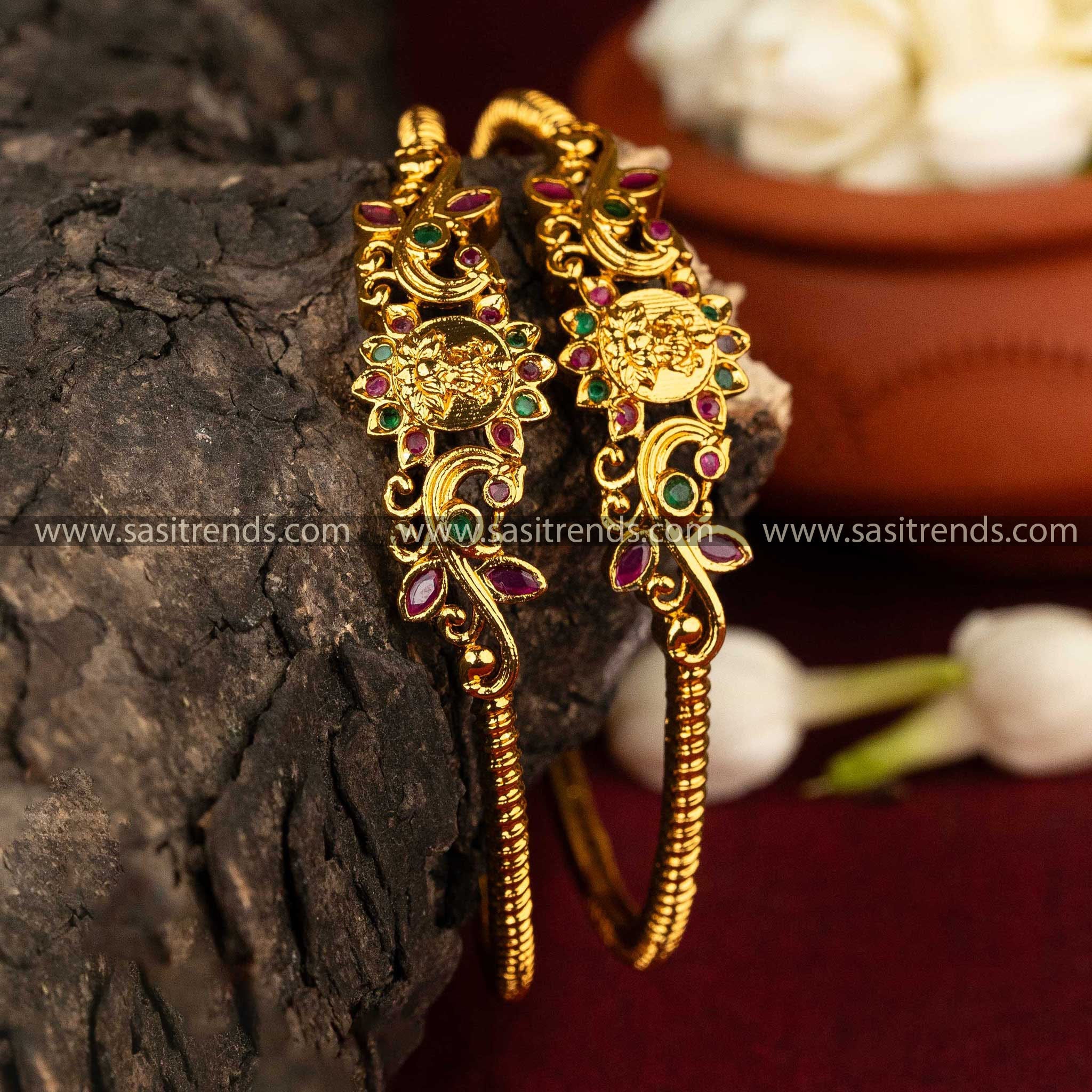 . Matte Gold-Plated Lakshmi Temple Bangles