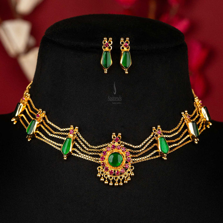 Sasitrends - One Gram Micro Gold Plated Kerala Palakka Nagapadam Choker Jewellery Set