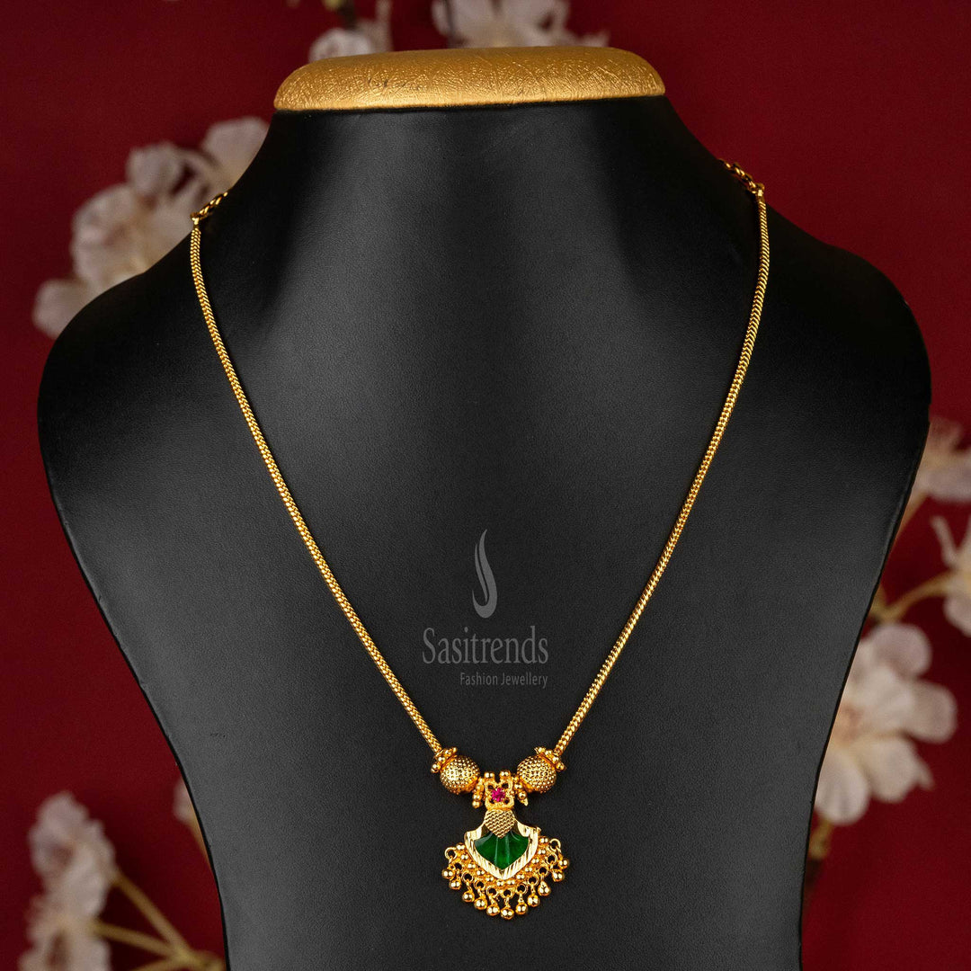 Kerala Palakka Pendant Necklace in Green with Golden Balls and Flexible Chain