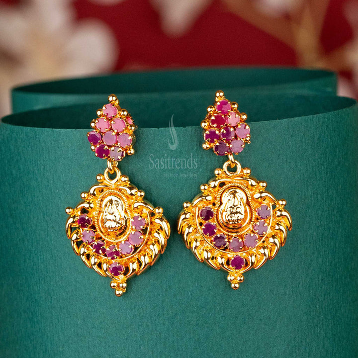 Elegant One Gram Micro Gold-Plated Lakshmi Motif Earrings with AD Stones - Sasitrends