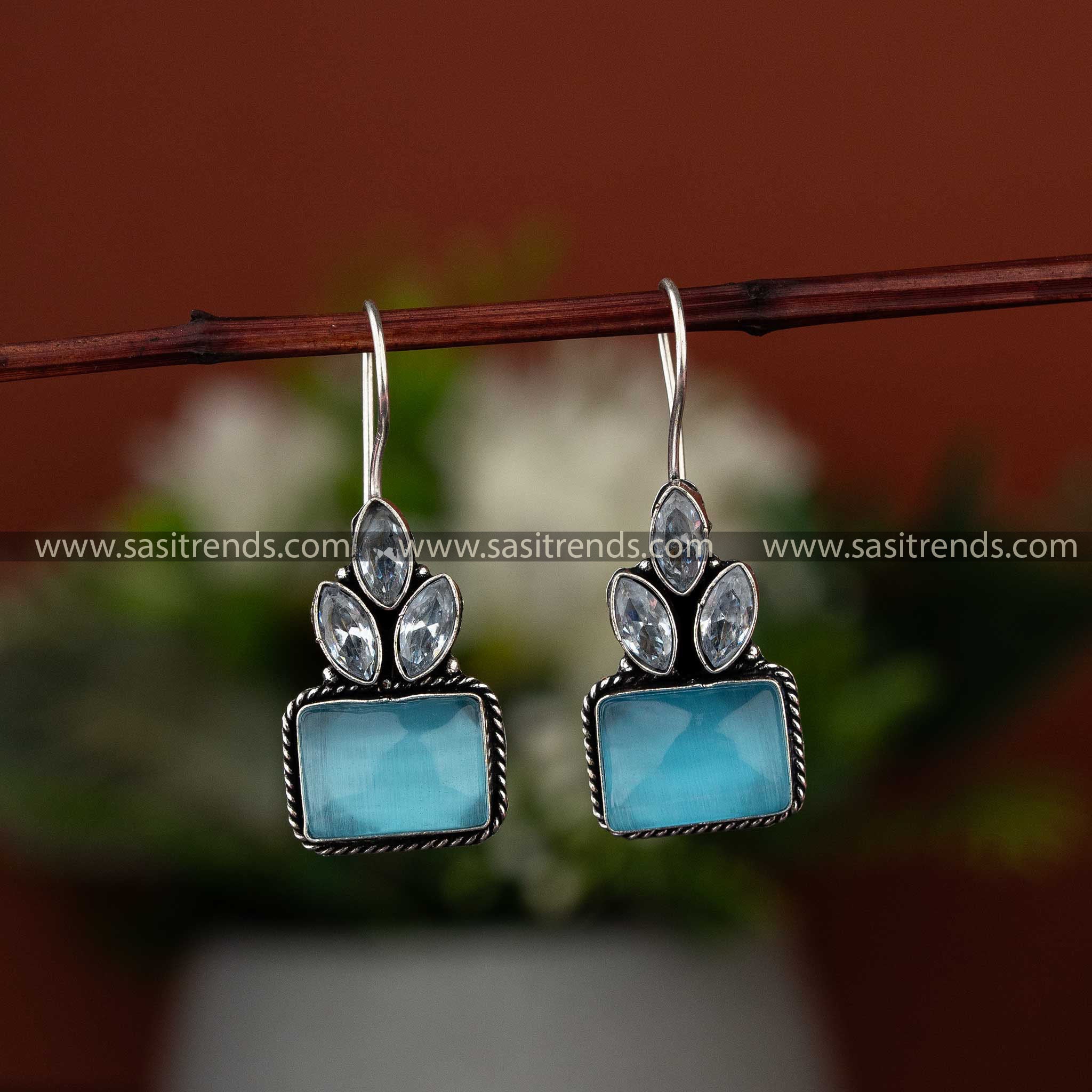 Latest cool sky blue Monalisa oxidised earrings, trending for festive seasons