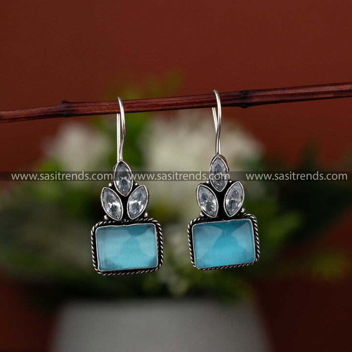 Latest cool sky blue Monalisa oxidised earrings, trending for festive seasons