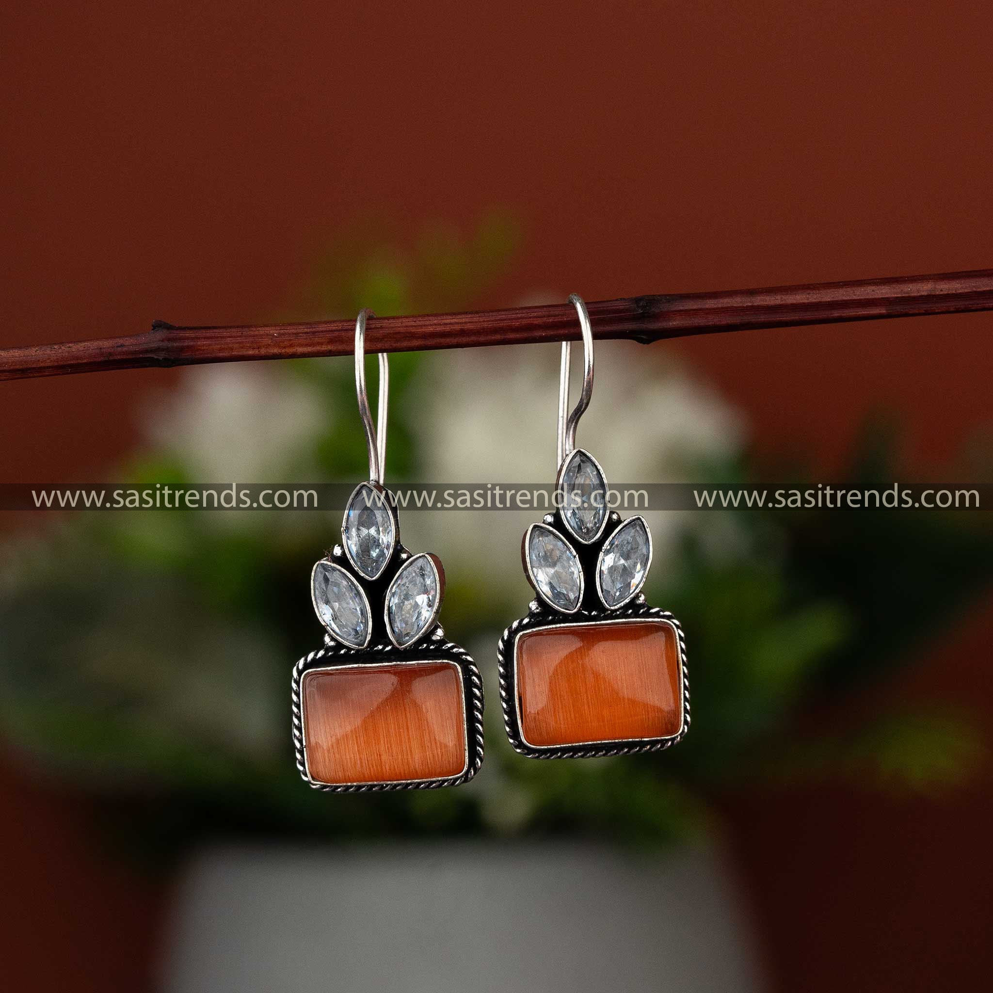 Latest fashionable Peach Monalisa oxidised earrings, trending for colorful festive 