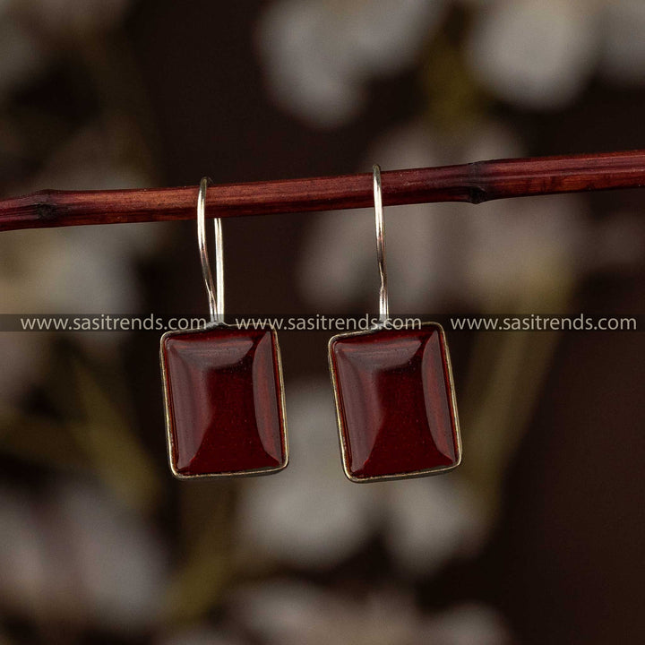 Latest Oxidised Red Rectangle Stone Stud Navarathiri Special Collection Earrings Sasitrends