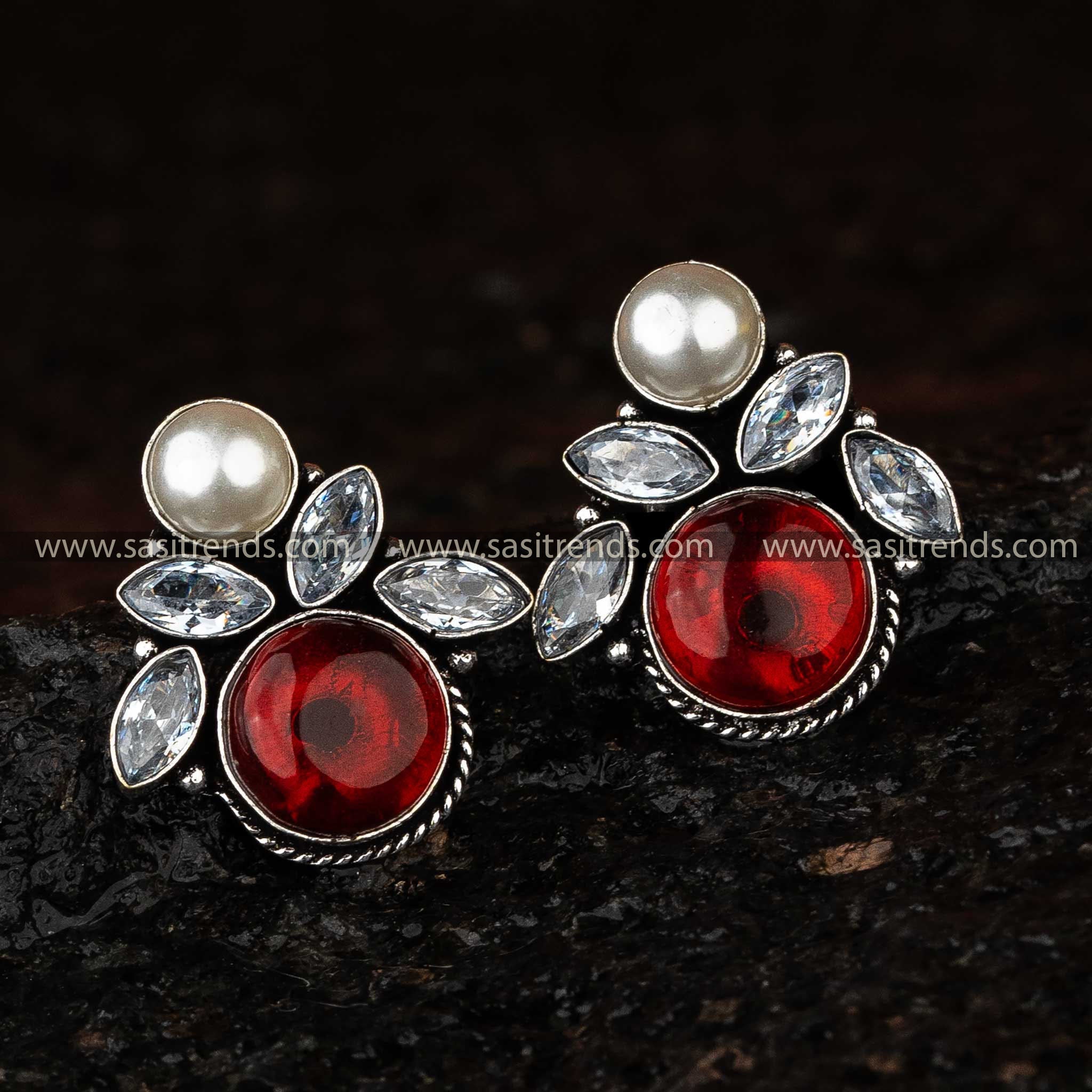 Vinous Monalisa Stone Oxidised Earrings, Ideal for Festive and Formal Gatherings