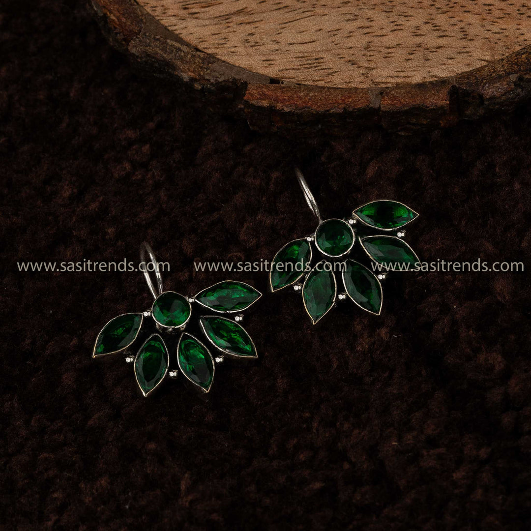 Latest Oxidised Glossy Green Stone Stud Fish Hook Earrings Sasitrends Online Shopping