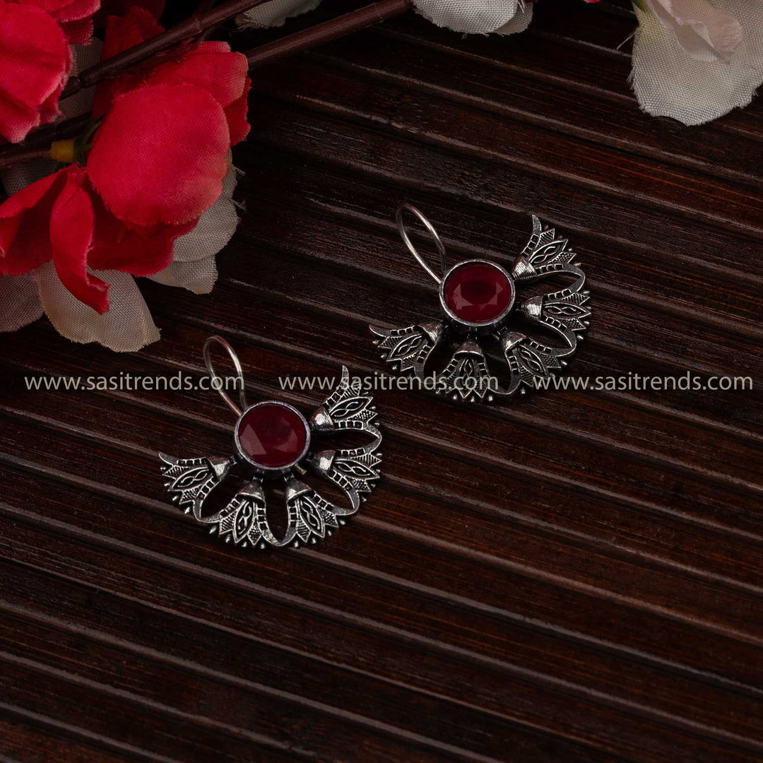 Navarathiri red stone oxidised earrings, elegant oxidised jewellery