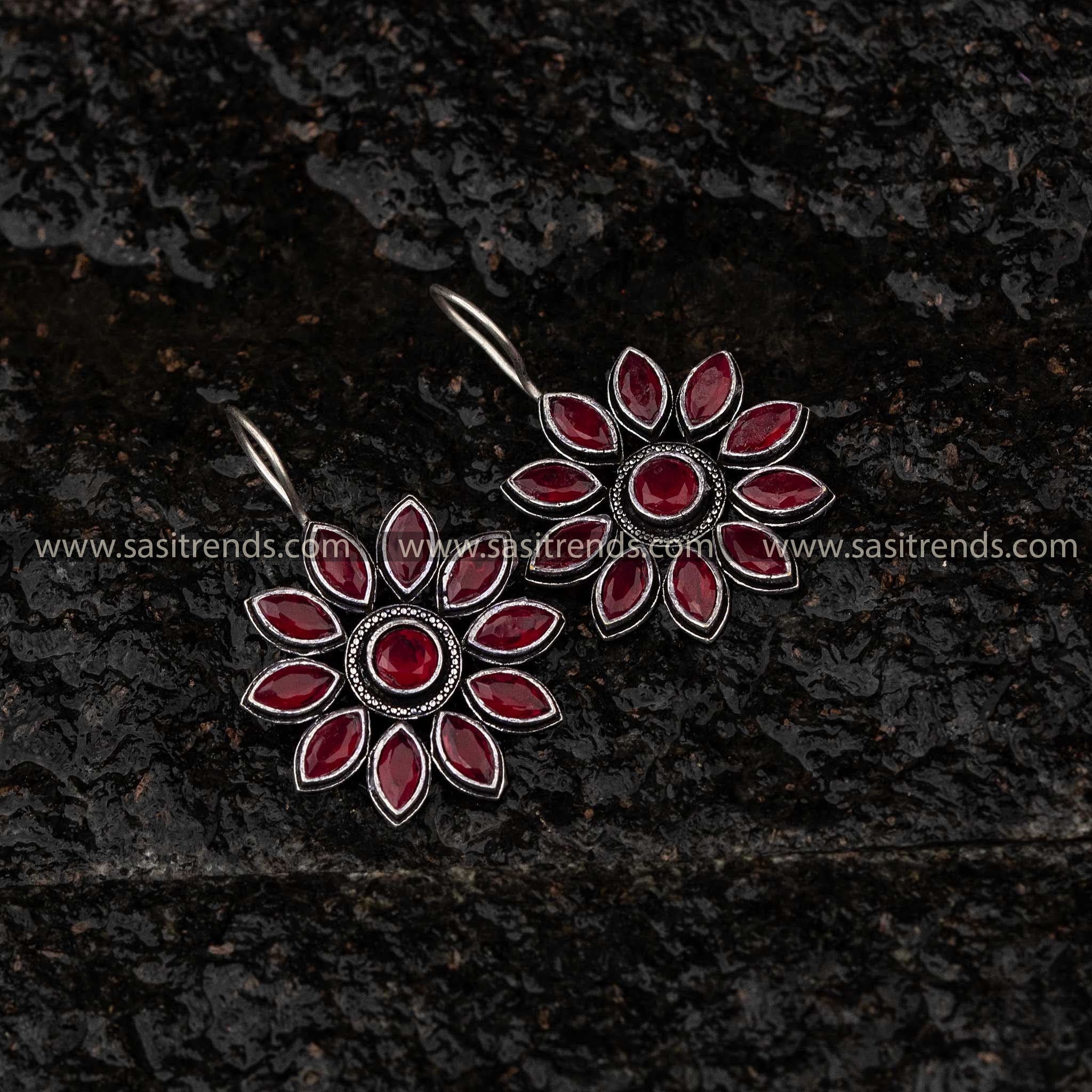 Latest Oxidised Ruby Stone Stud Fish Hook Sasitrends Online Shopping