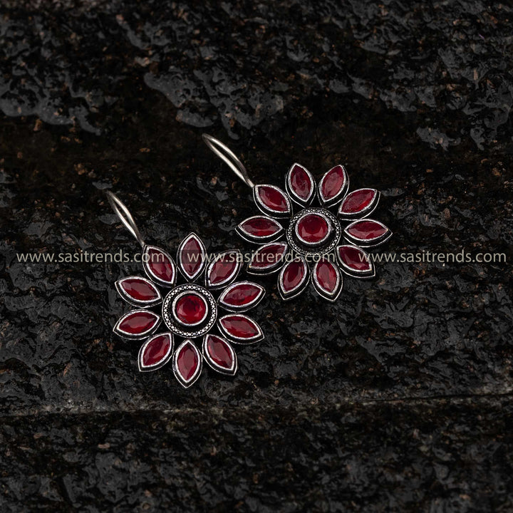 Latest Oxidised Ruby Stone Stud Fish Hook Sasitrends Online Shopping