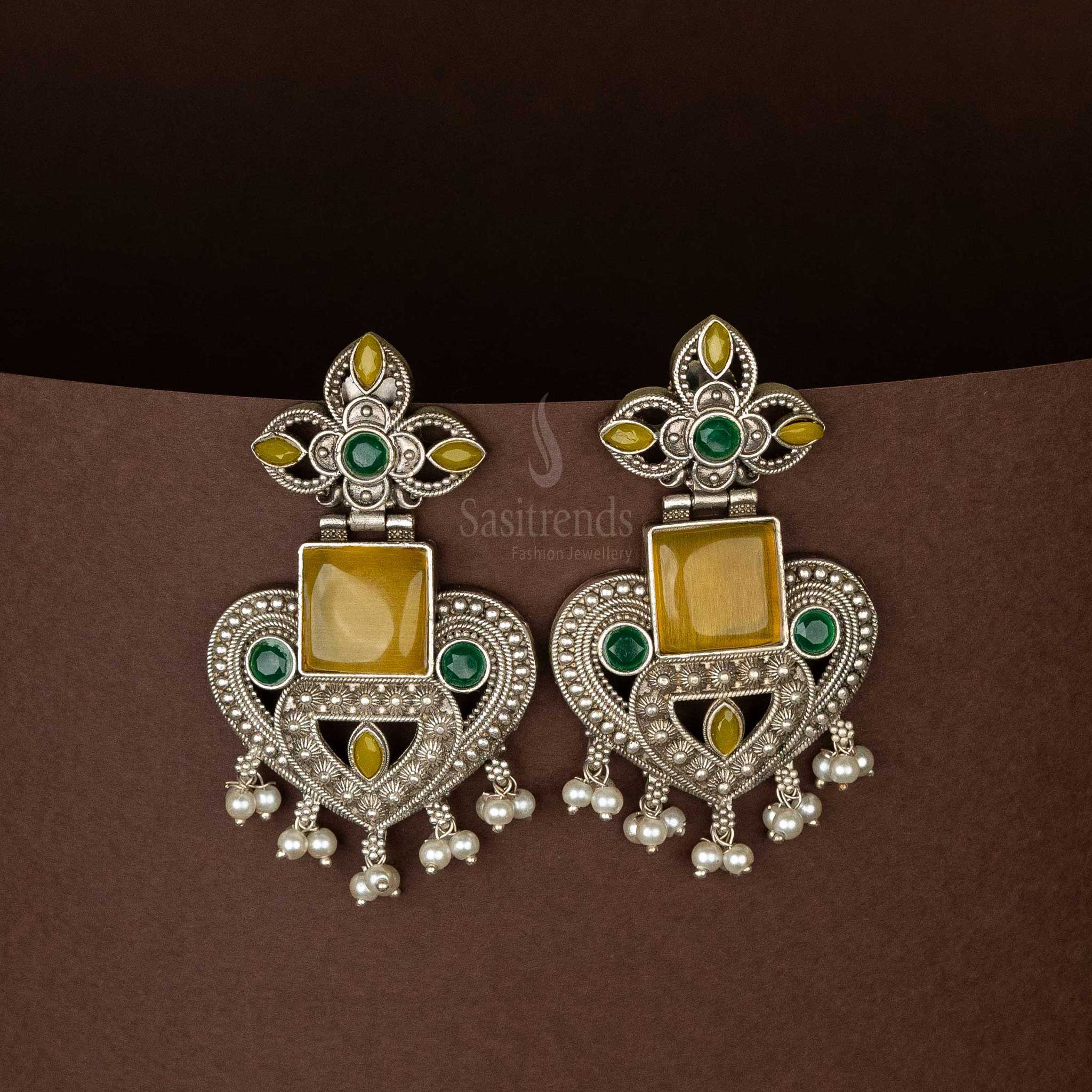 Latest Oxidised Silver Replica Earrings Yellow Sasitrends Online Shopping