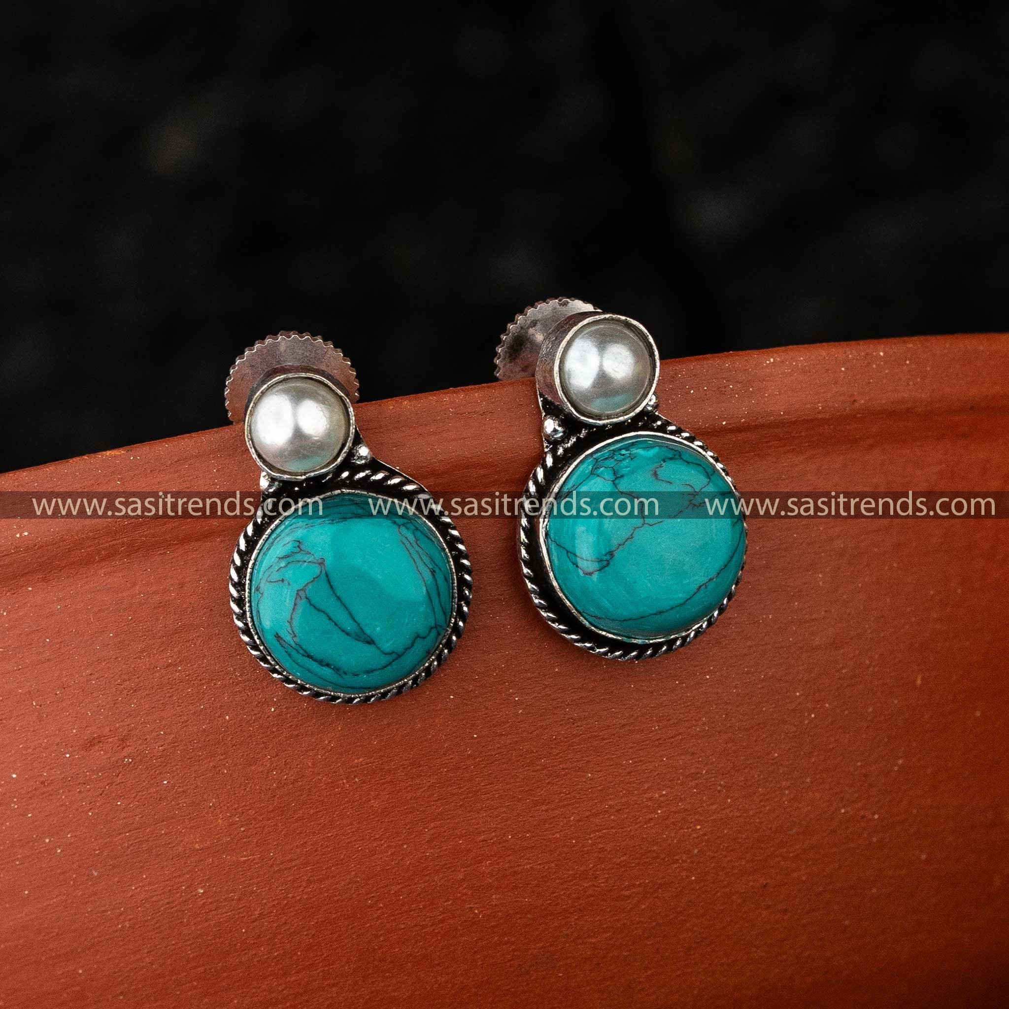 Turquoise Oxidised Jewellery Earrings