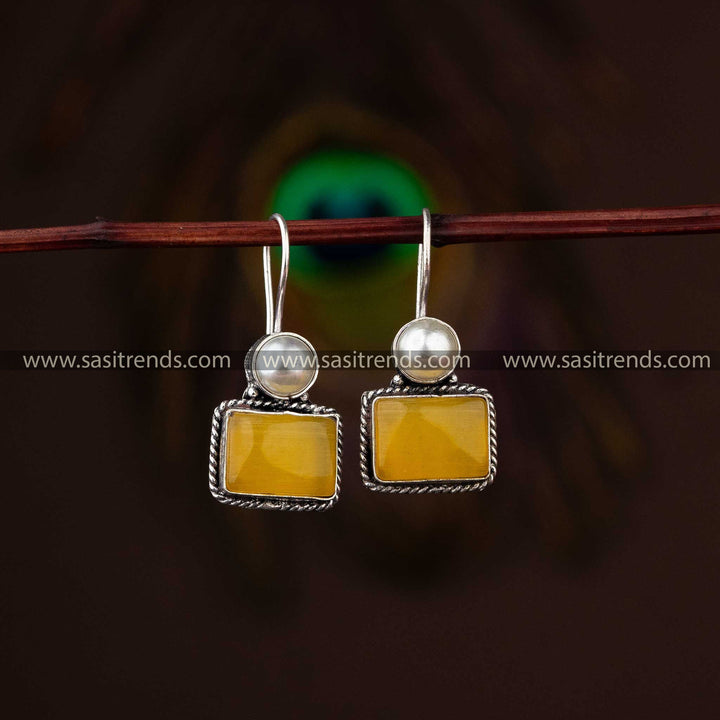 Vibrant Yellow Stone Oxidised Jewellery Earrings for Traditional Looks