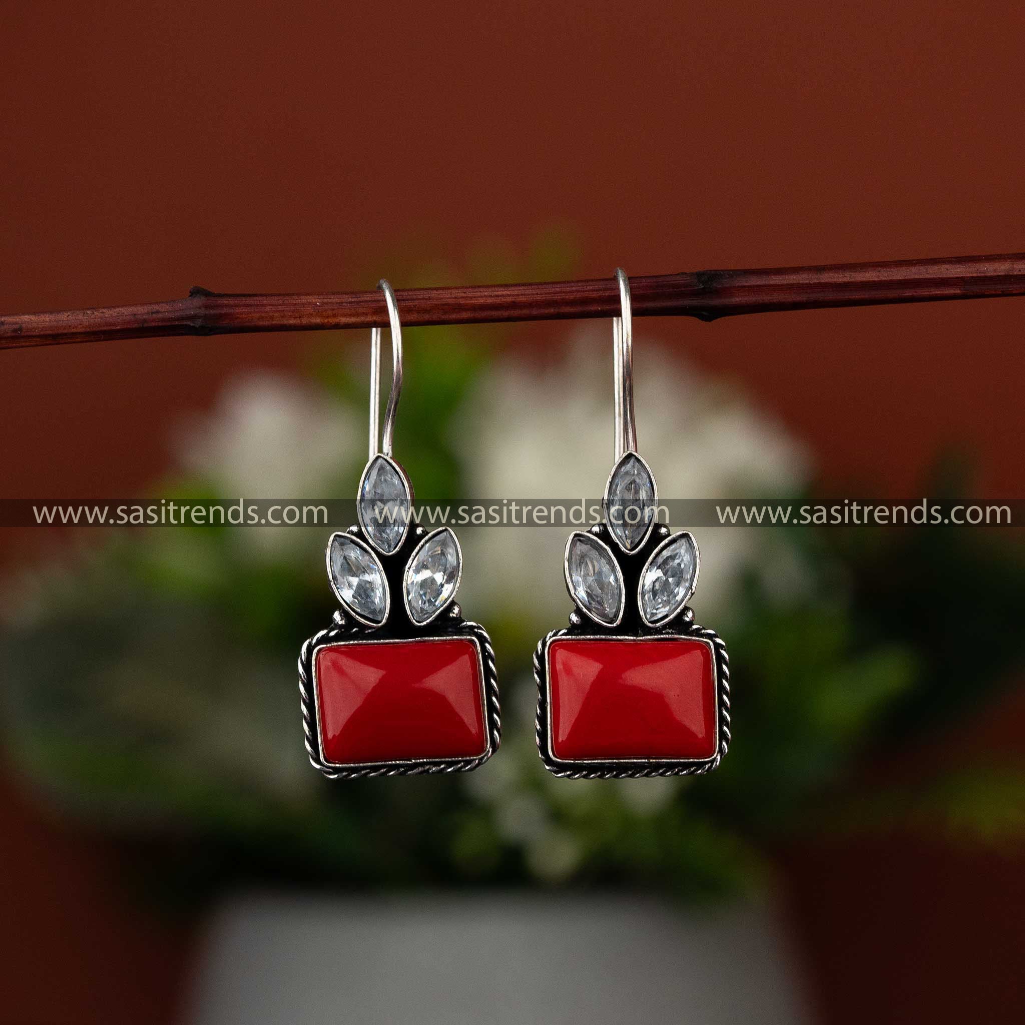 Latest radiant red Monalisa oxidised earrings, trending for Navarathiri and other special occasions