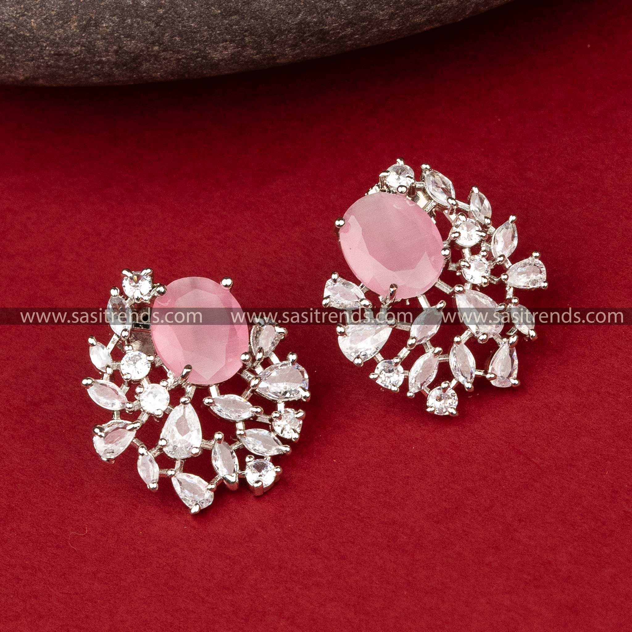 Latest Rhodium Silver Pink Stones American Diamond Sasitrends Special Collection