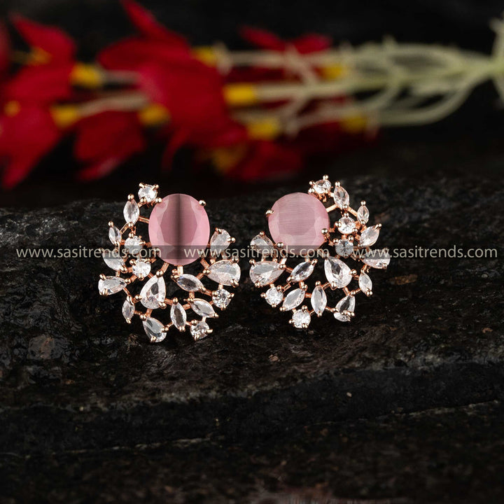 Latest Rose Gold Plated Pink Stone American Diamond Sasitrends Special Collection