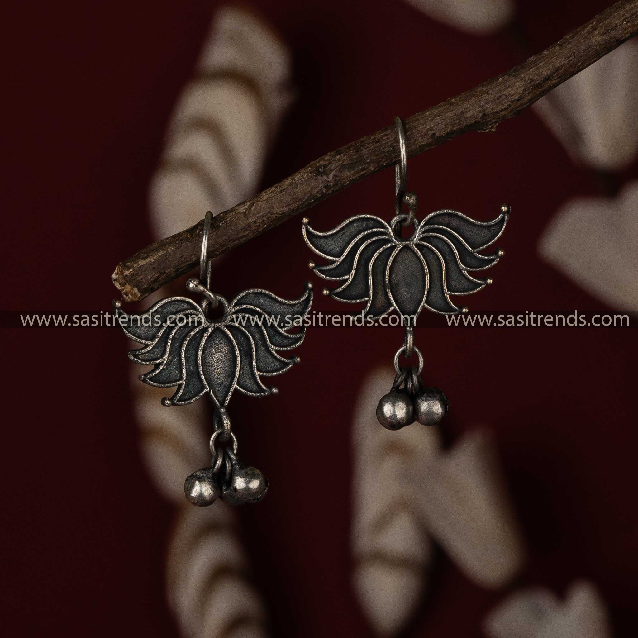 Elegant Oxidised silver look alike lotus earrings for Navarathiri festival