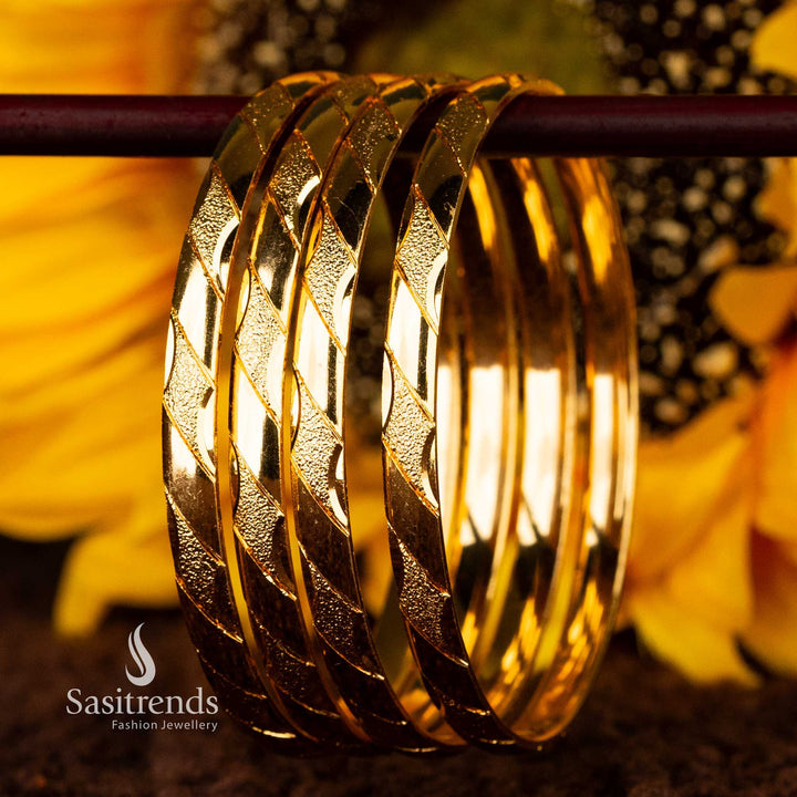 Sasitrends - Elegant Design Guaranteed One Gram Micro Gold-Plated Textured Bangles for Women