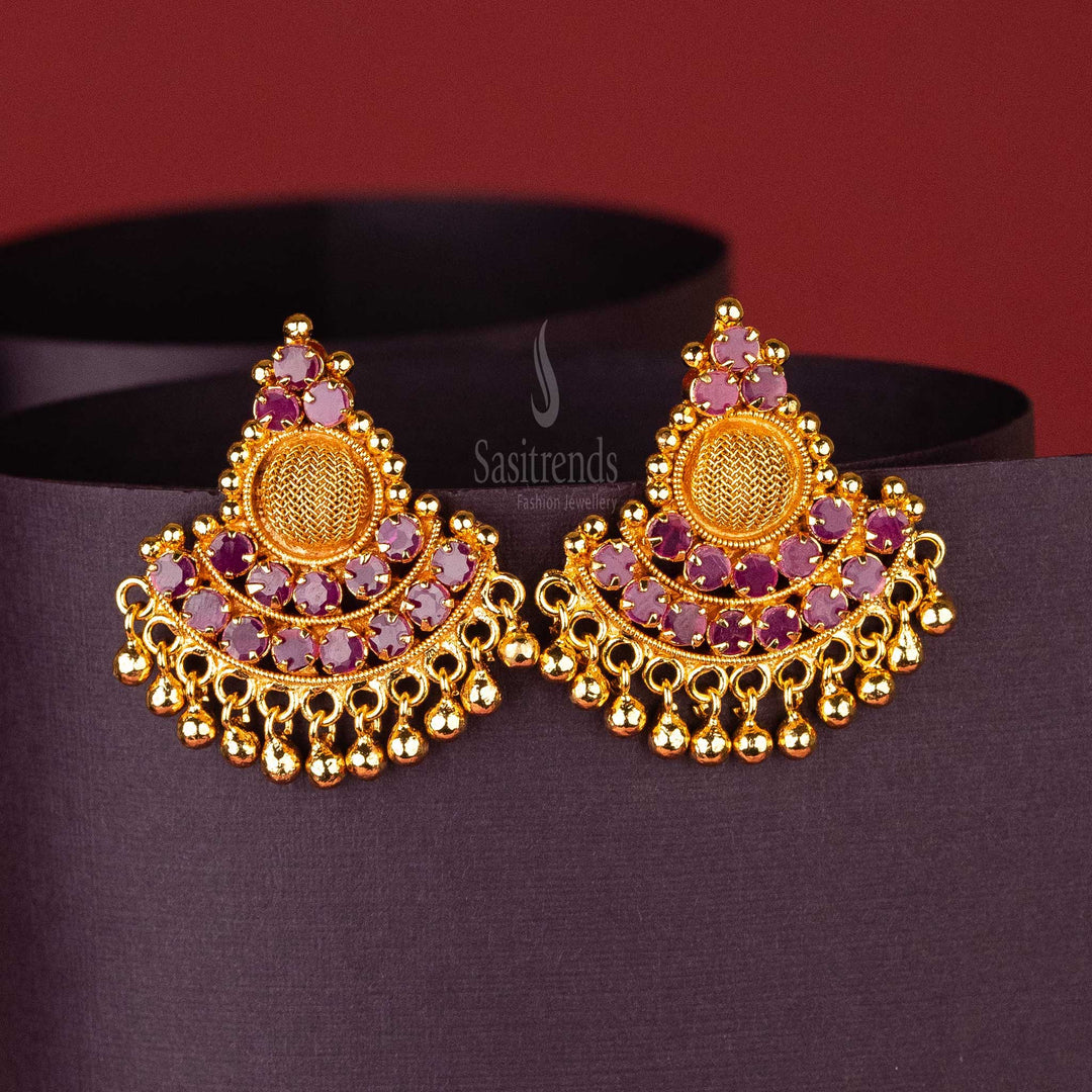 Luxurious Ruby Real Gold Look Alike Stud Tops Earrings with 24-Carat Micro Gold Plating