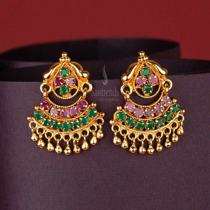 Majestic Ruby-Green Push Back Earrings with Real Gold Look Alike Finish