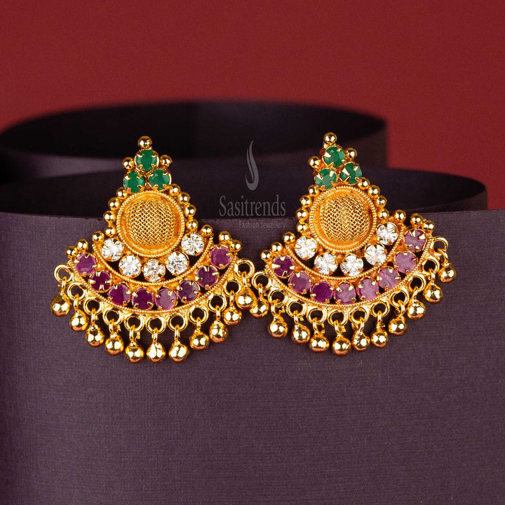 Majestic Multi-Color Stud Tops Earrings, Micro Gold Plated with AD Stones