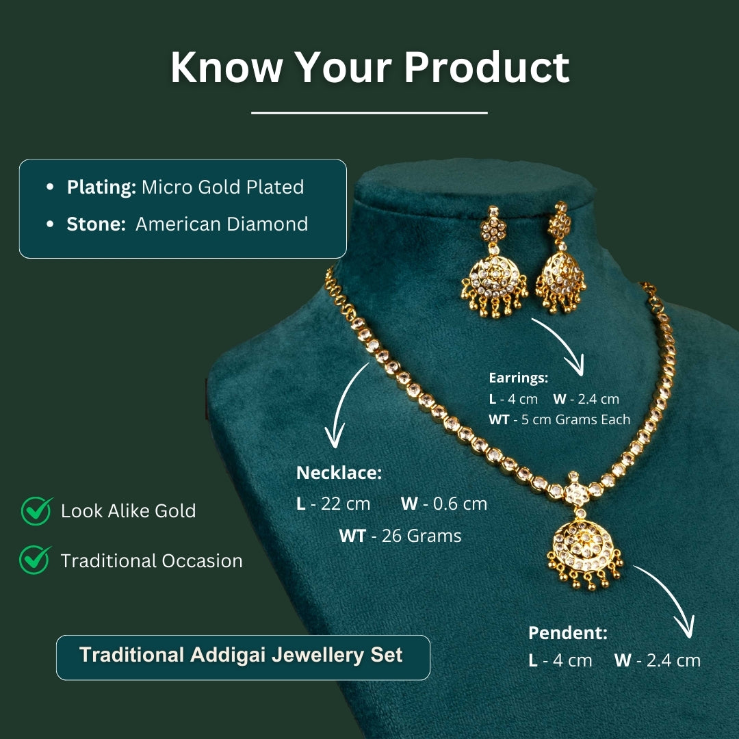 Micro gold plated american diamond jewellery set measurement image - Sasitrends