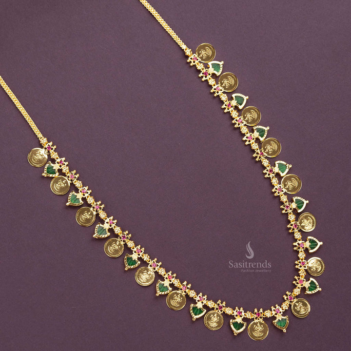 Traditional Kerala Palakka necklace with green mango and Lakshmi coins 