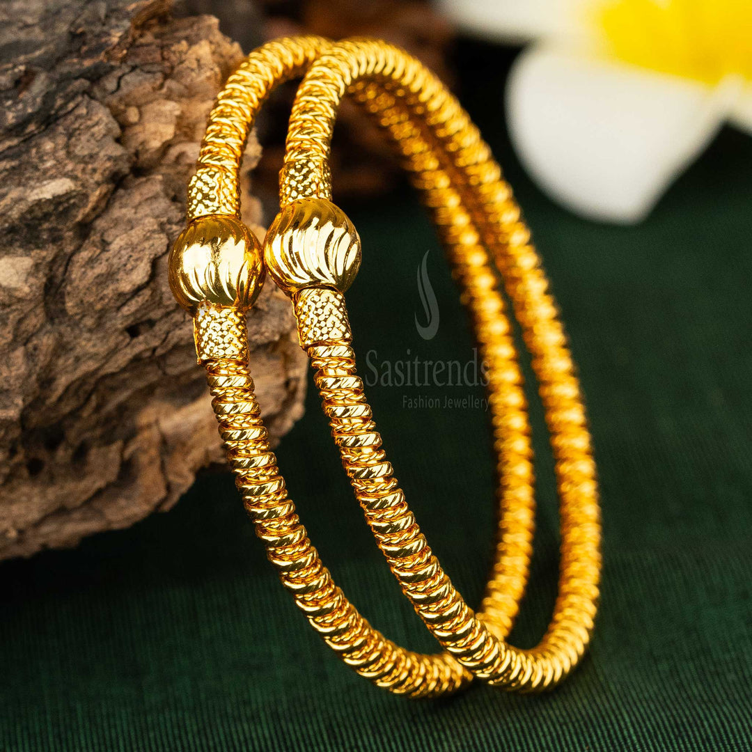 Durable and stylish micro gold-plated brass bangles with intricate rope design