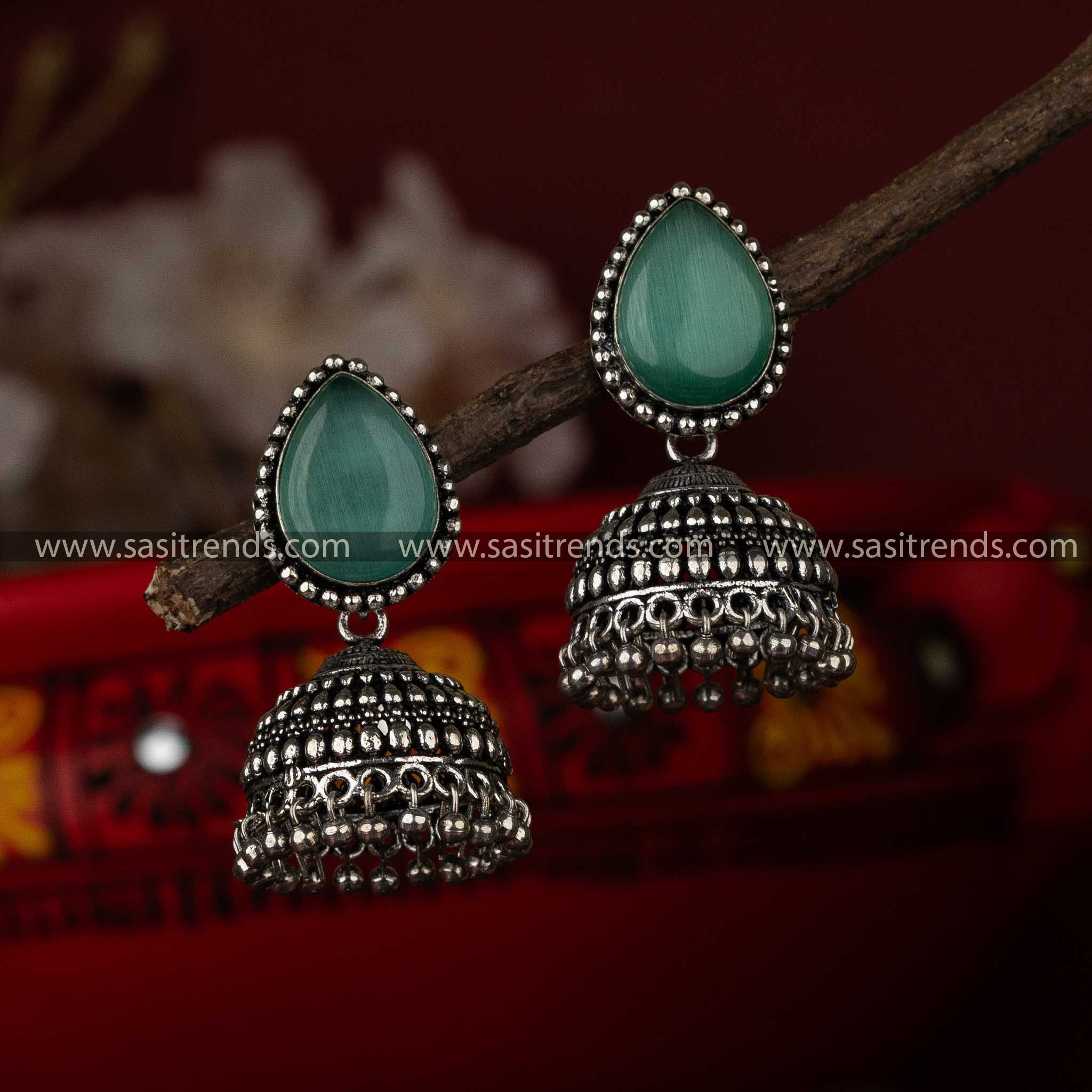 Mint Monalisa Stone Stud Earrings For Elegant Ethnic Outfits Sasitrends Online Shopping