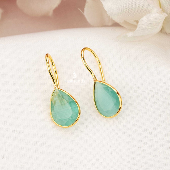 Aurora Gold Plated Mint Raindrop Earrings, Evening Party Wear