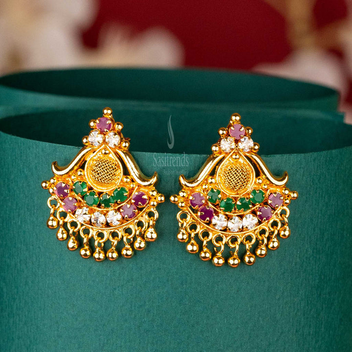 Multi-Colored Floral Gold Plated Stud Tops Earrings