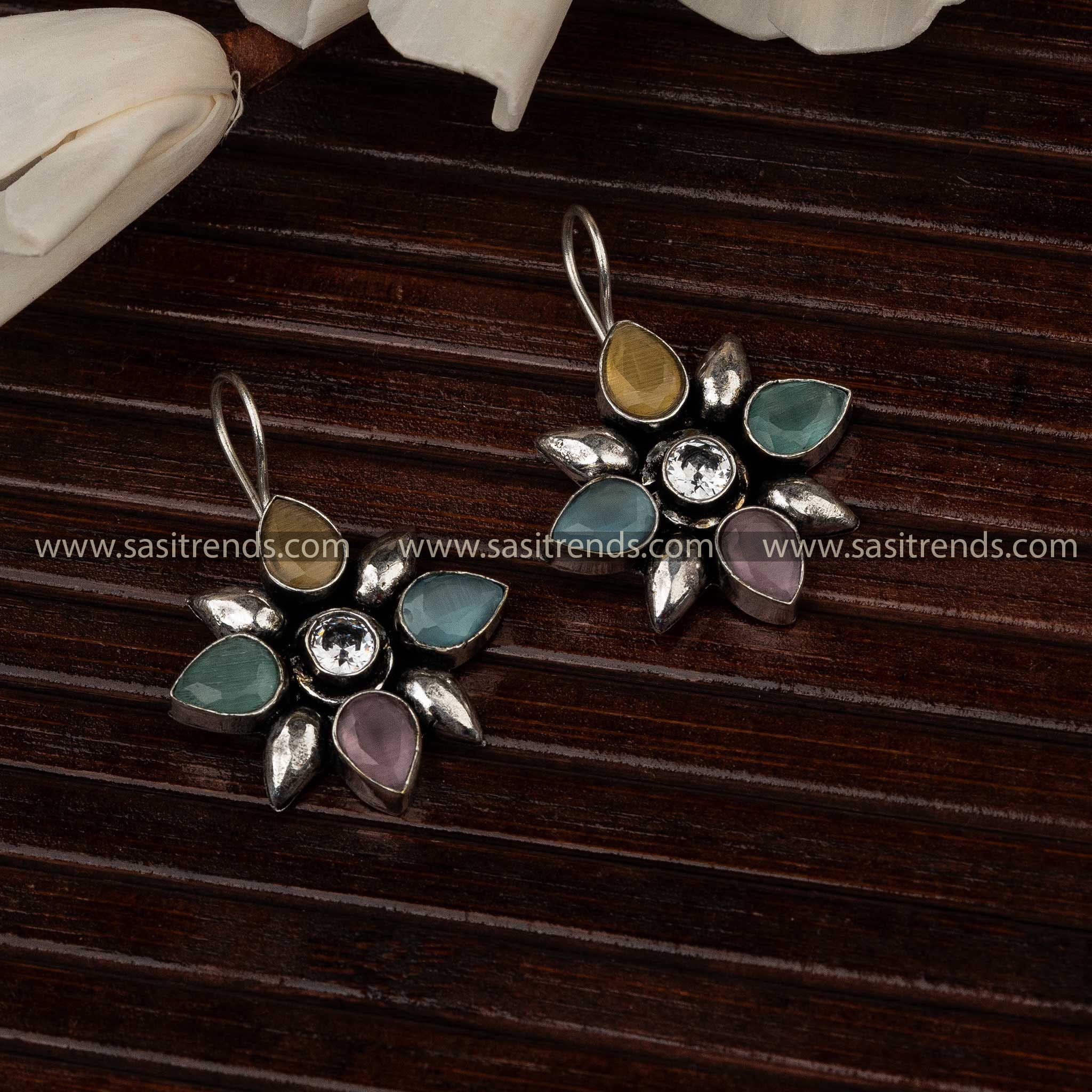 Multi Waterdrop Stones Trendy Oxidised Earrings For Navarathiri Special Elegance Sasitrends Online 