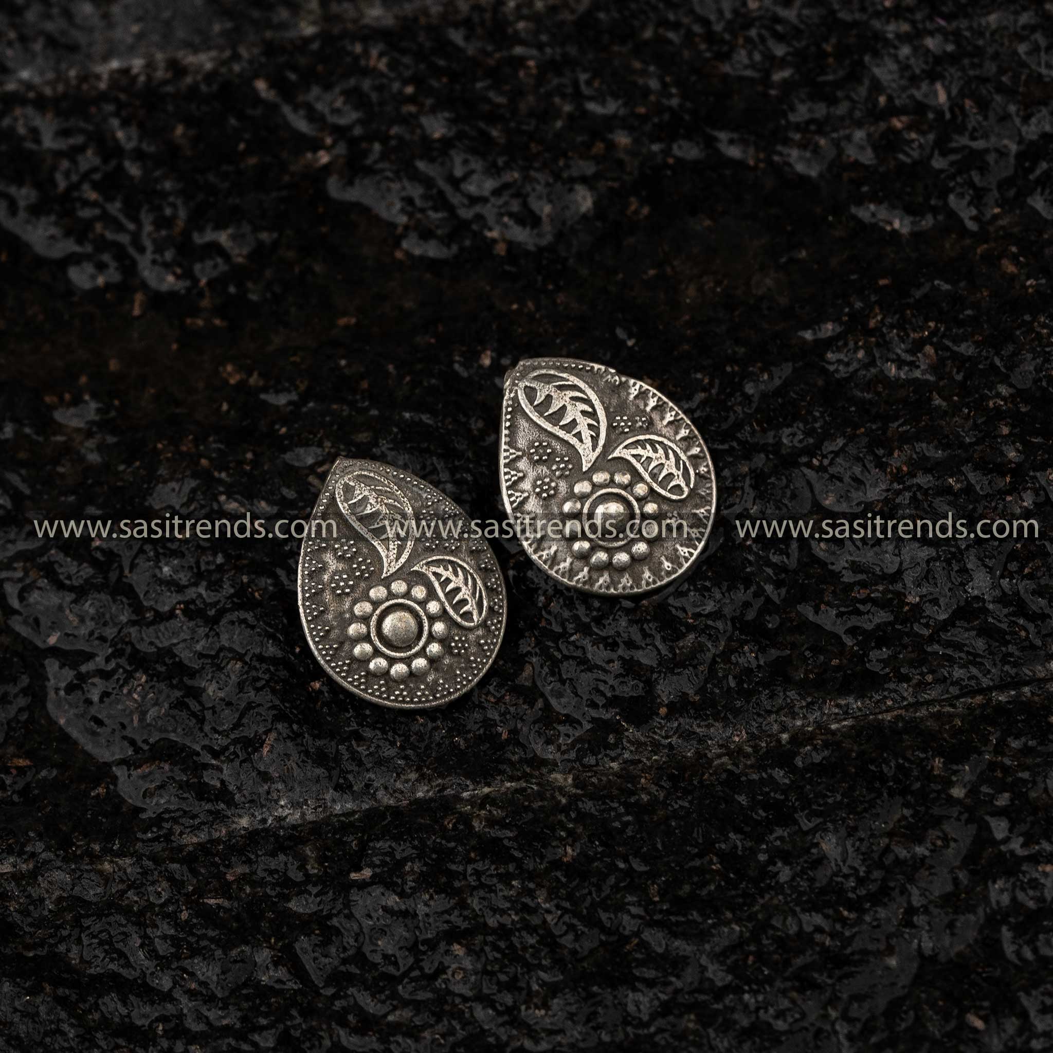 Navarathiri Special Oxidised Earrings Silver Look Alike Studs