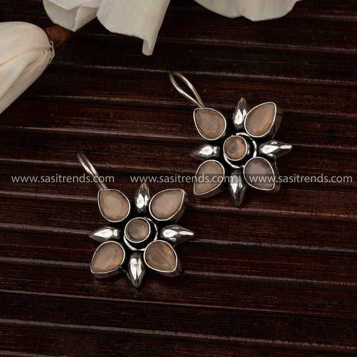 Navarathiri Special Elegance Peach Stone Stud Oxidised Earrings Sasitrends Online Shopping