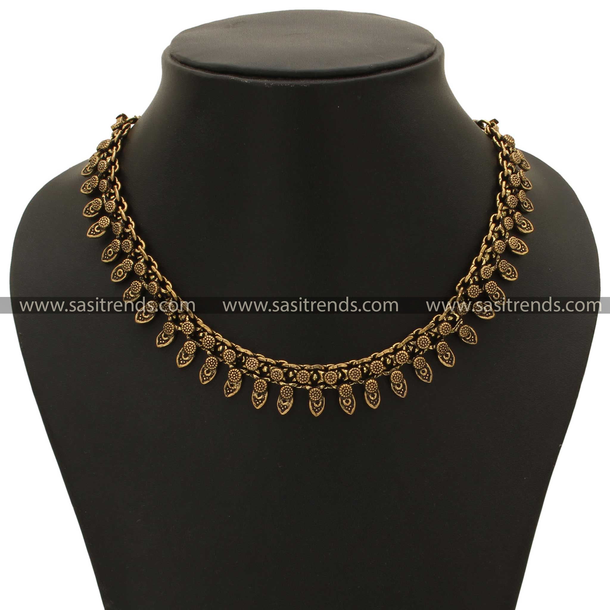 Navarathiri Special Elegance Taruni Antique Gold Necklace Sasitrends Online