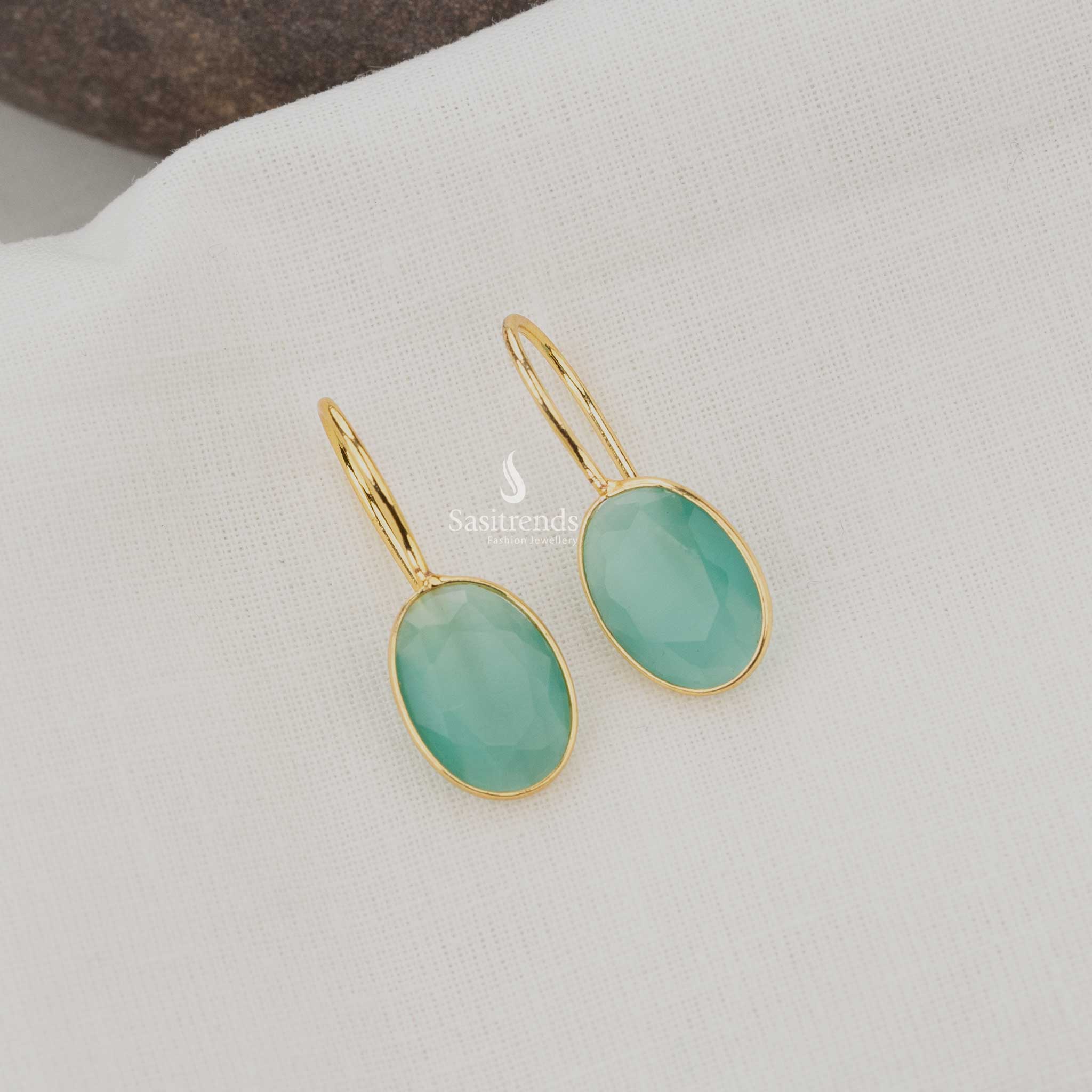 Mint Oval Gold Plated Earrings, Fresh and Stylish