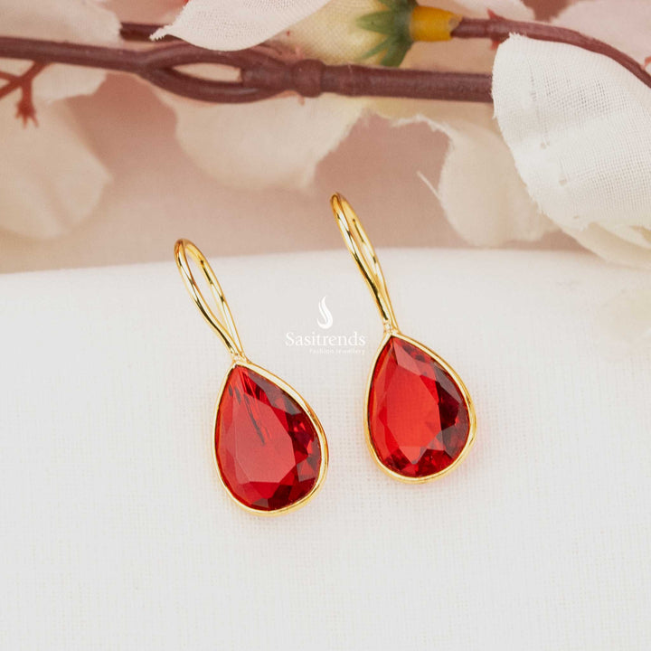 Aurora Gold Plated Red Waterdrop Earrings, Perfect for Office Wear