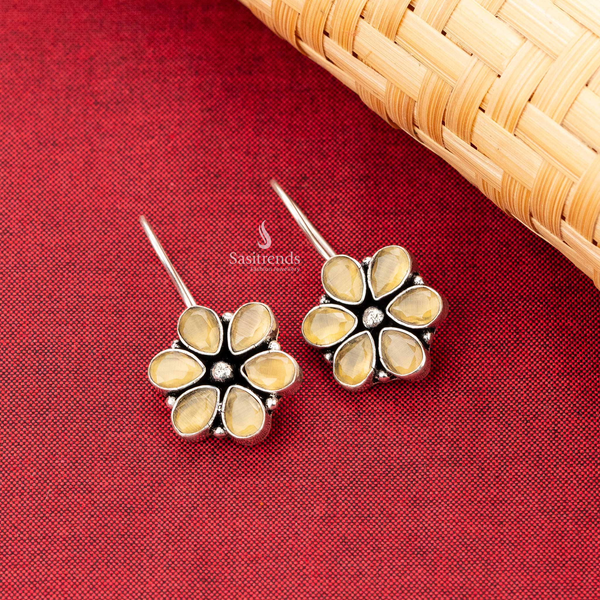 office wear oxidised earrings yellow flower pattern fish hook earrings sasitrends