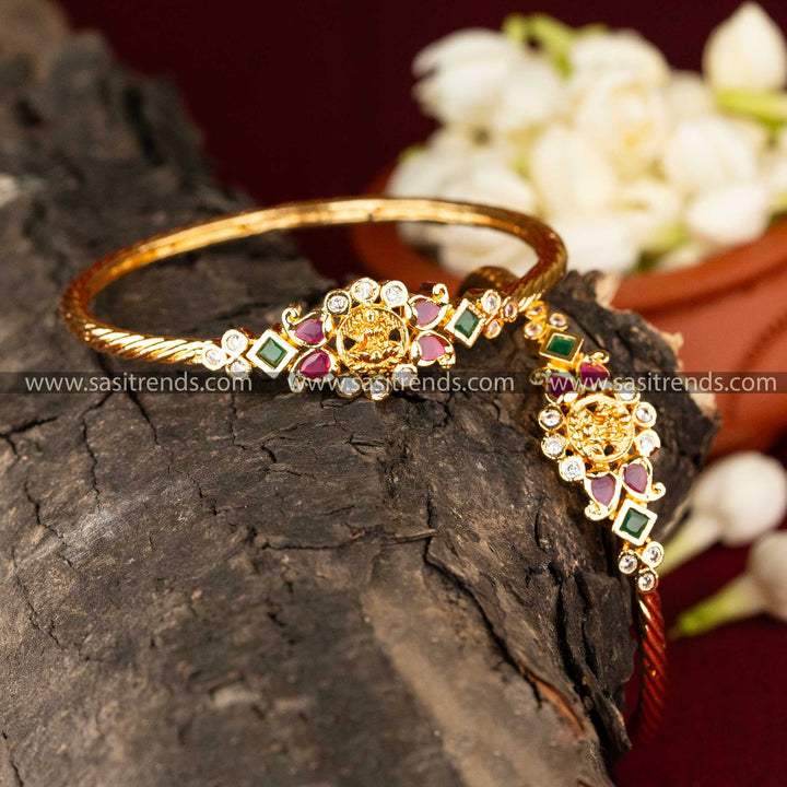 Sasitrends | Micro Gold-Plated Traditional Lakshmi Floral AD Kada Bangles