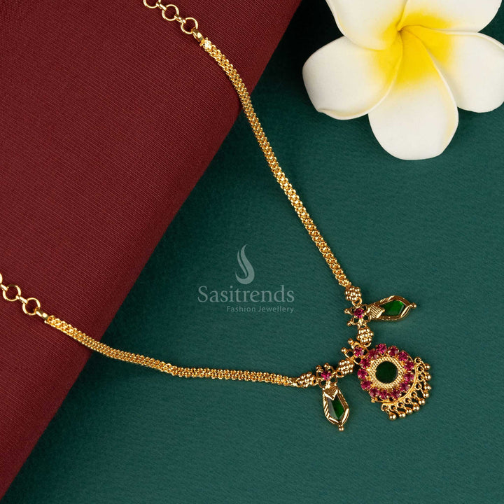 One Gram Micro Gold Plated Traditional Green Palakka Nagapadam Necklace with Intricate Design - Sasitrends