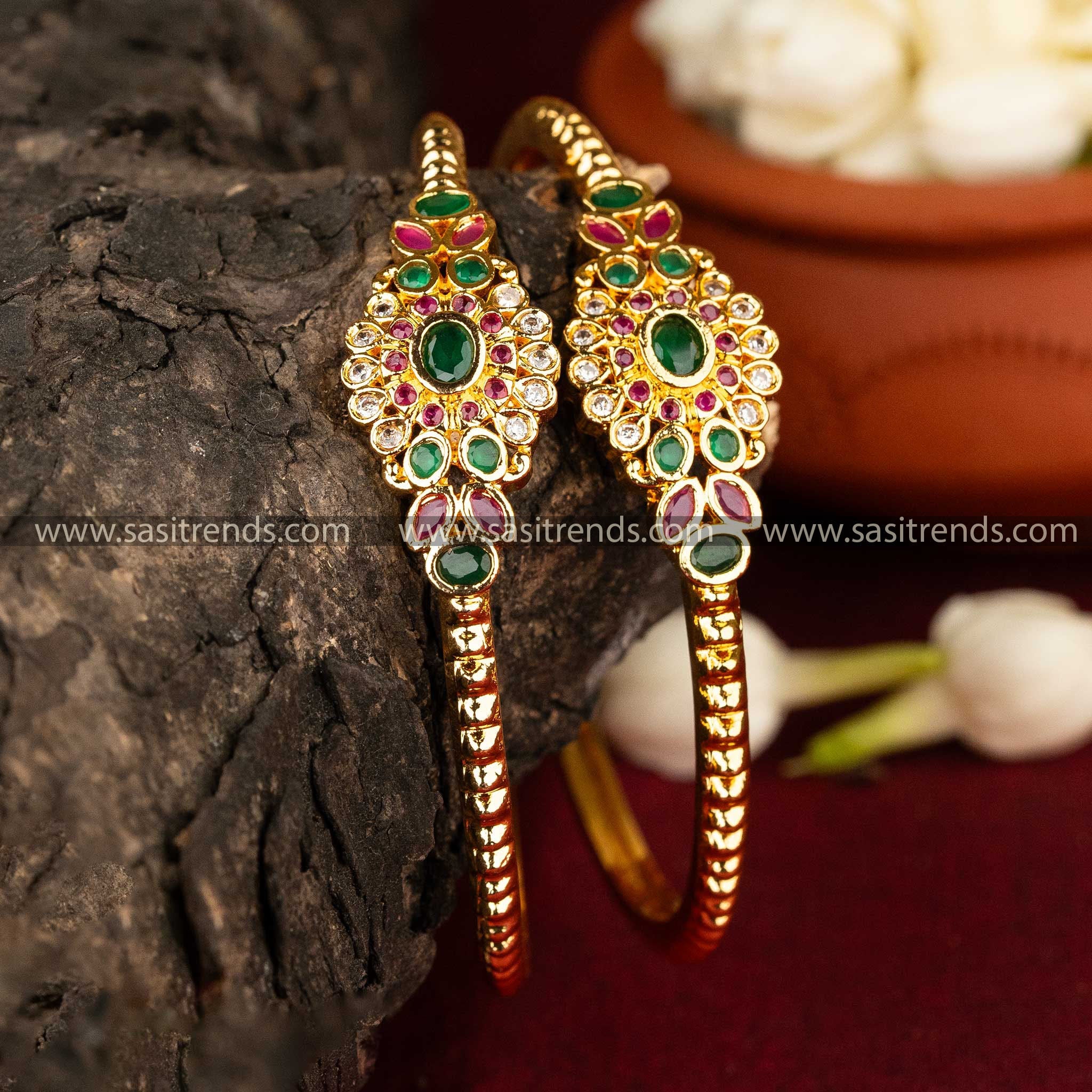 Radiant Multi Color AD Floral Leaf Kada Bangles